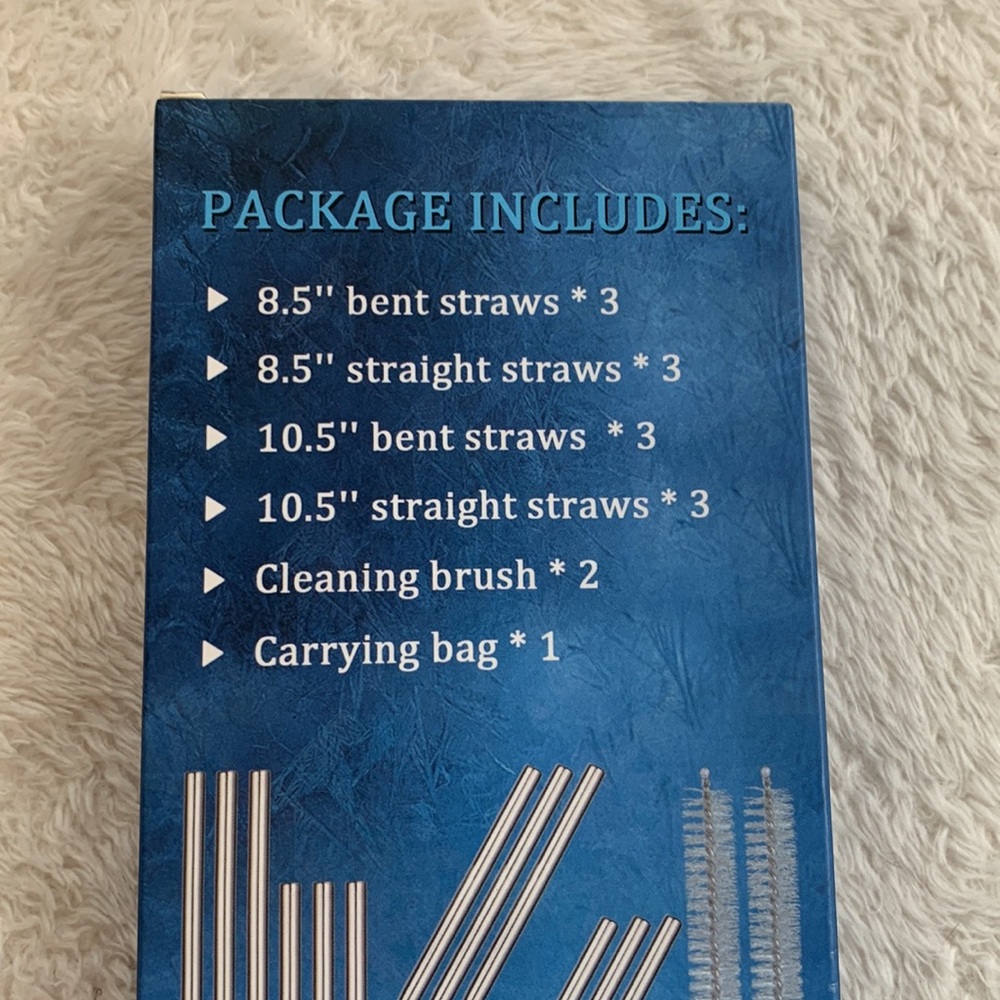 NEW Reusable Straw Set with Cleaning Brush and Bag Silver Stainless Steel - Picture 4 of 8